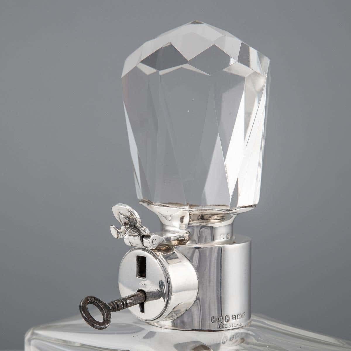 2246.0 20th Century English Solid Silver & Glass Spirit Decanter With Lock & Key C.1934 photo