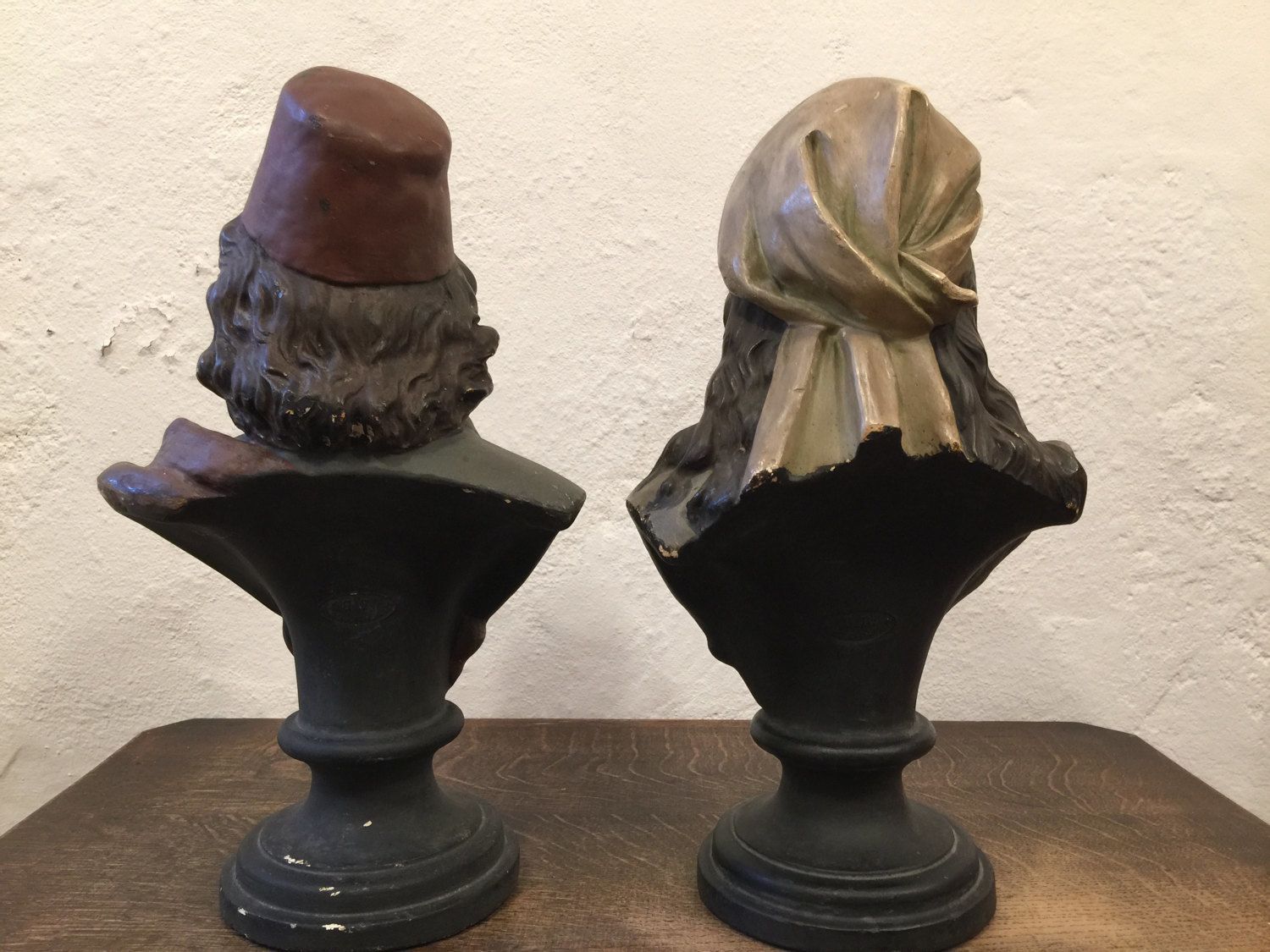Pair Of Circa 1900 Plaster Busts Of Woman And Man photo furniture