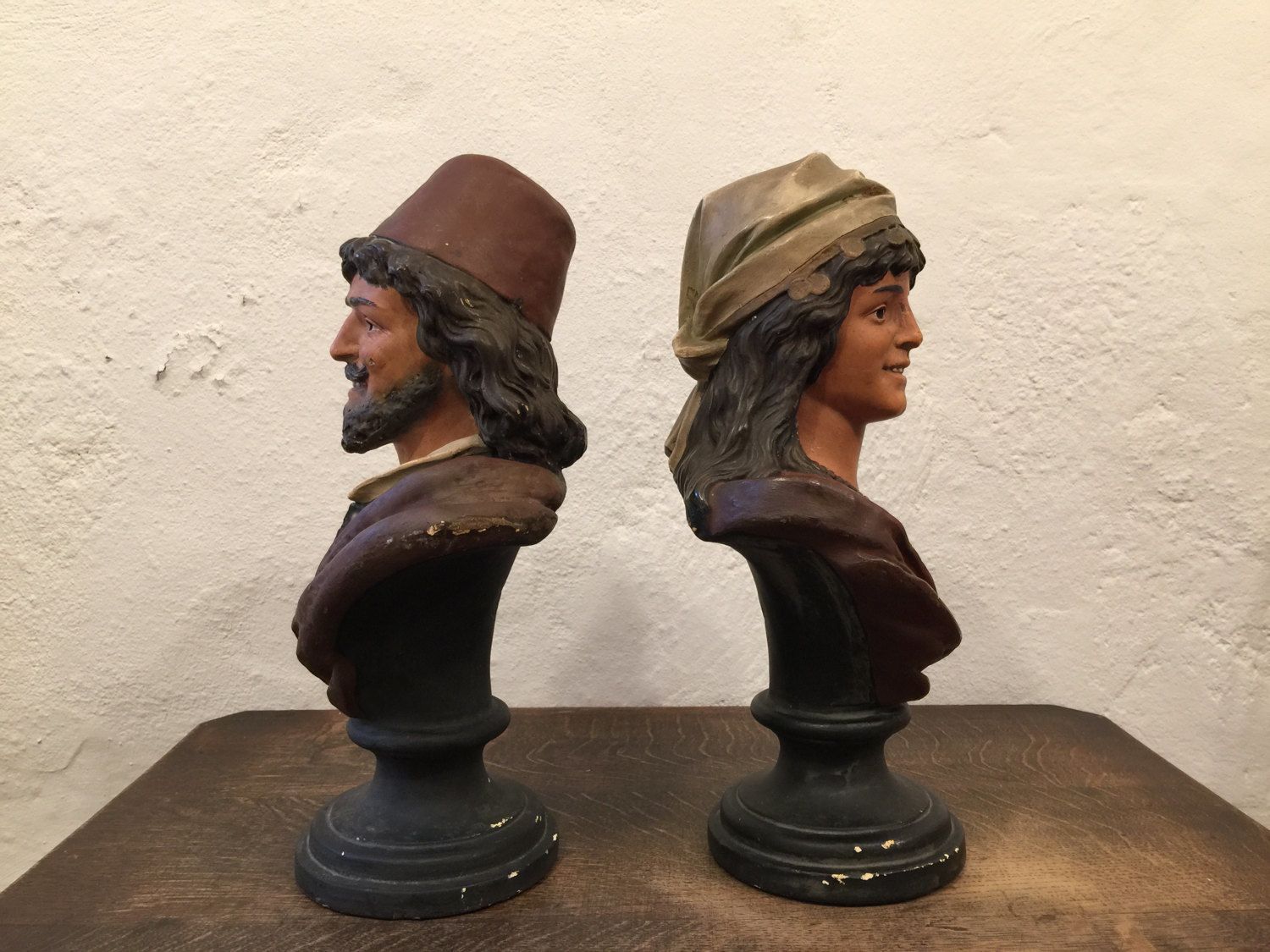 Pair Of Circa 1900 Plaster Busts Of Woman And Man photo for sale