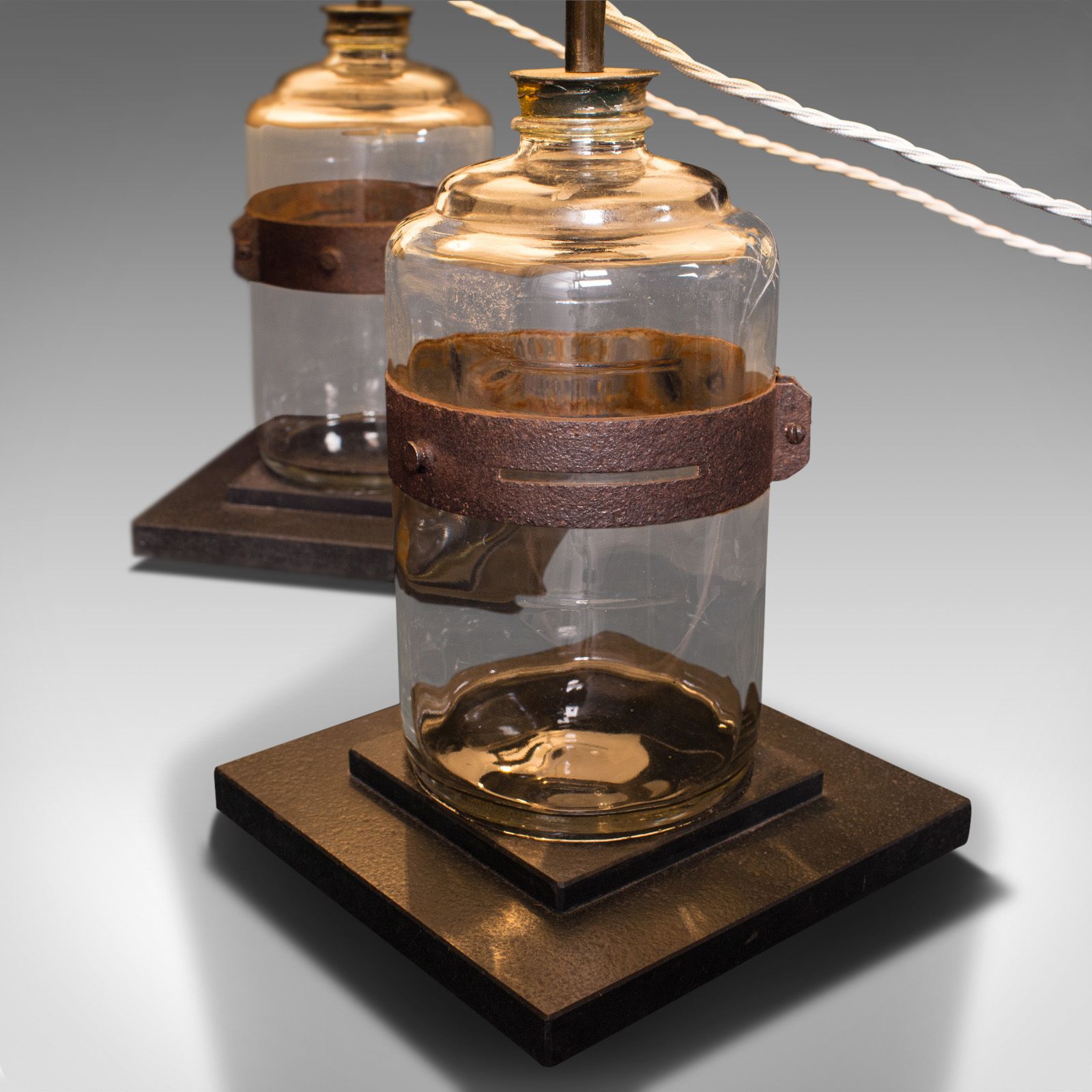 Pair Of, Antique Jar Lamps, English, Glass, Slate, Side Light, C.1900 photo Lighting