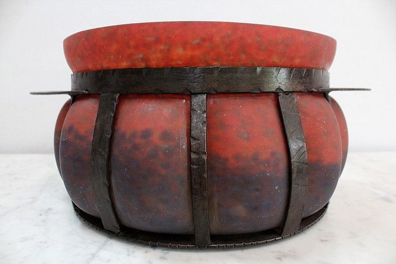 Large Marmorean Glass And Wrought Iron Cup, By Daum And Majorelle, Art Nouveau, Late 19th Century photo furniture