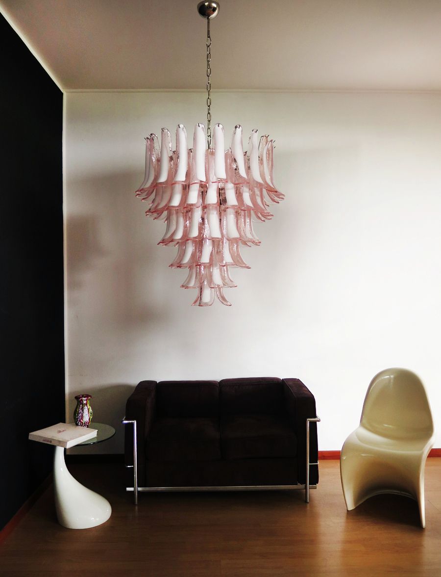 Italian Vintage Murano Chandelier In The Manner Of Mazzega 75 Pink Glass Petals photo buy