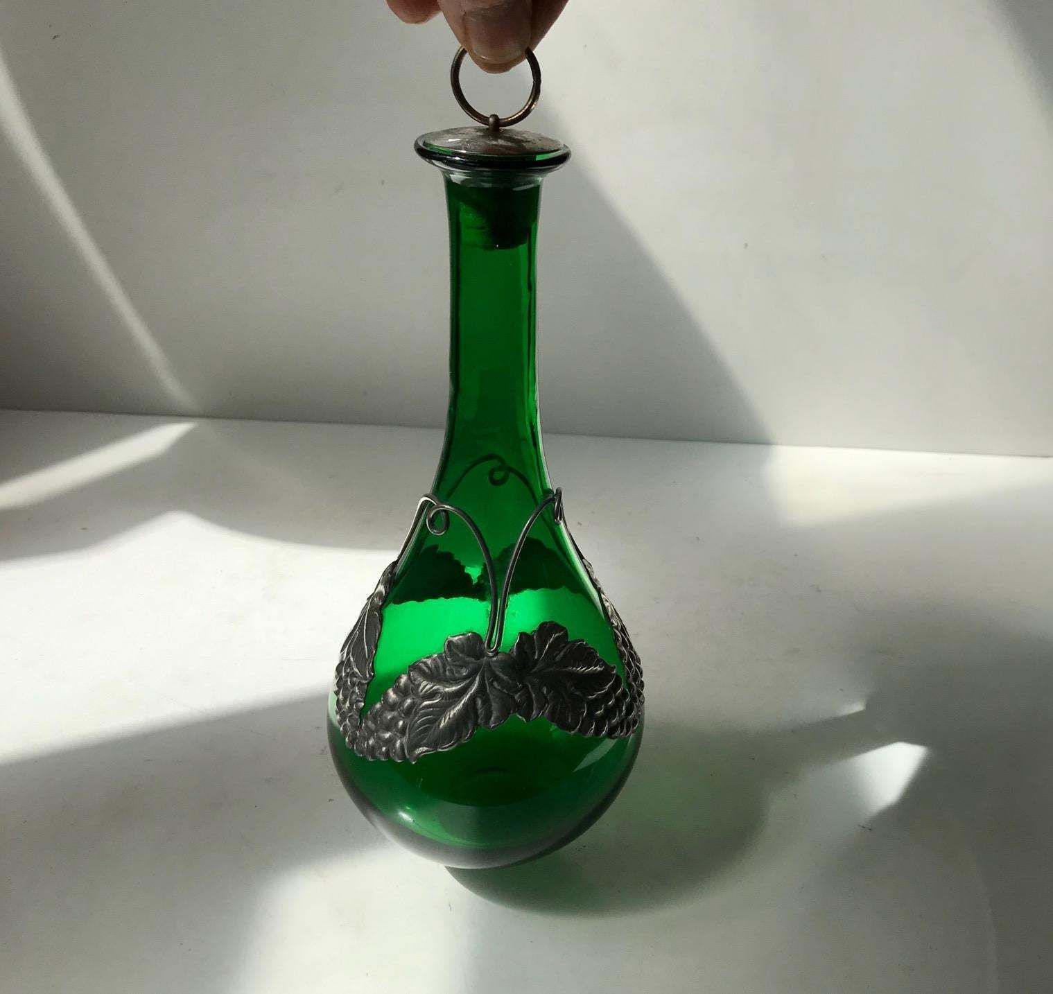 Green Jugendstil Decanter In Glass And Pewter From Holmegaard, 1920s photo furniture