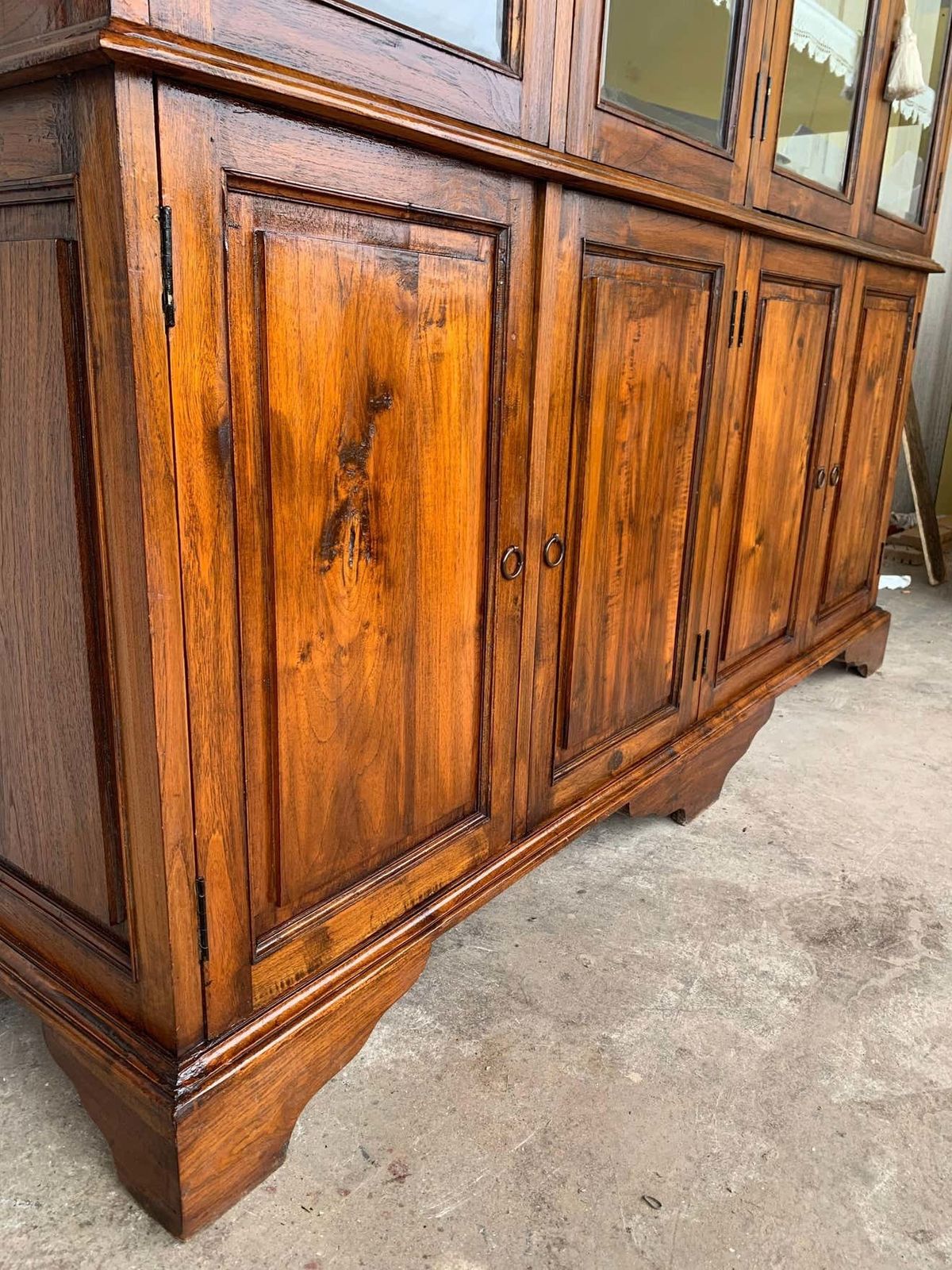 Furniture 19th Century Large Cupboard Or Bookcase With Glass Vitrine, Pine, Spain Restored photo