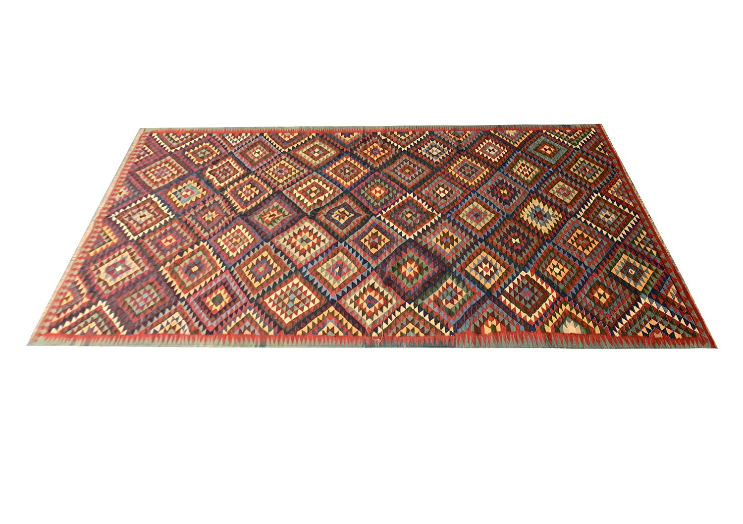 Antique Handmade Caucasian Kilim Rug, Traditional Wool Oriental Rug  153x340cm photo vintage