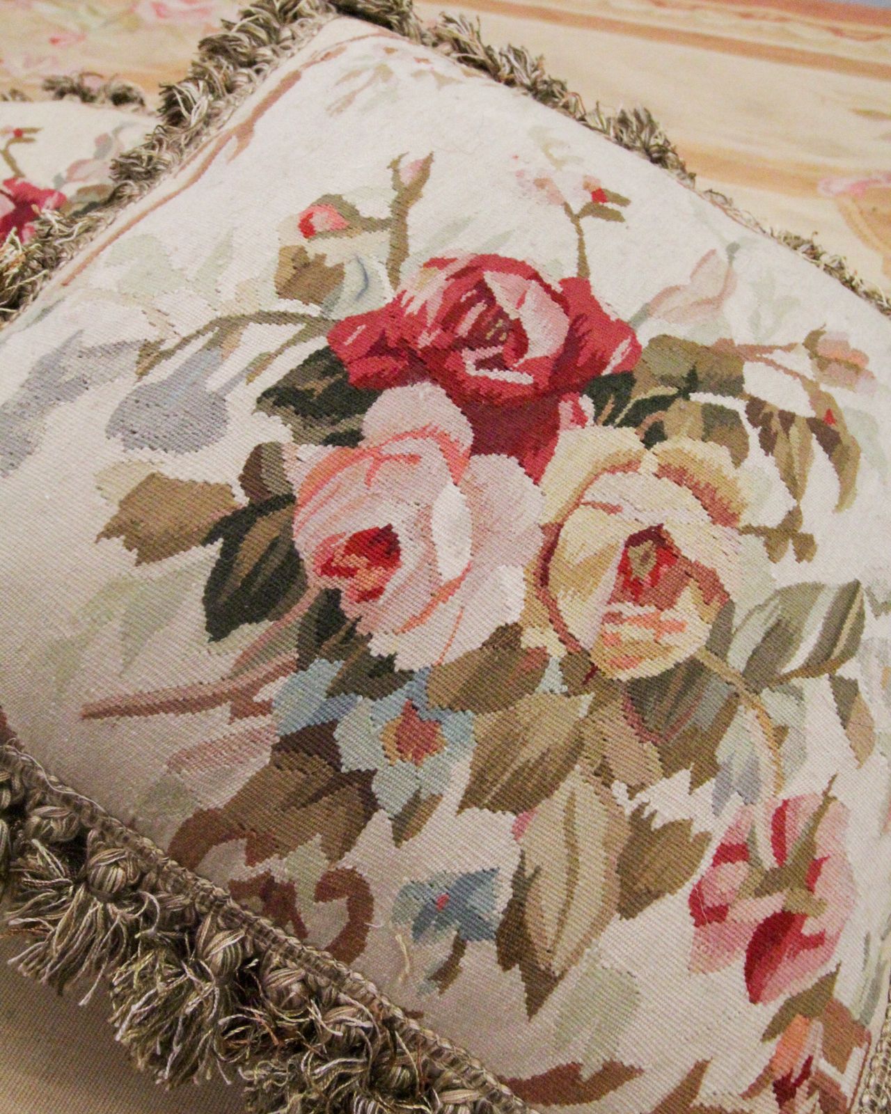 photo for sale Handwoven Pillow Cover Aubusson Style Floral Cushion Cover 45x45cm
