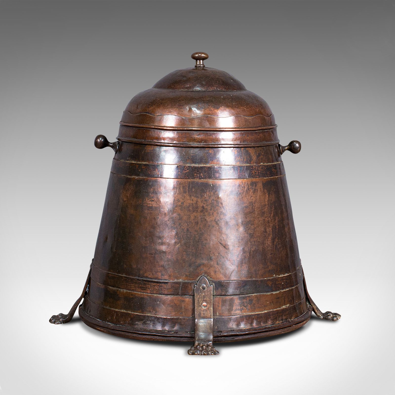 Antique Beehive Fireside Store, Copper, Fire Bucket, Coal Bin, C.1850 photo vinterior