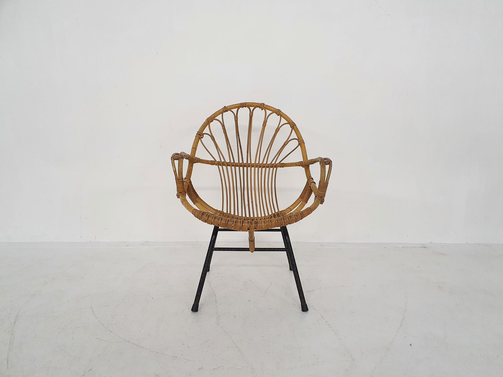 Rohe Noordwolde Rattan And Metal Lounge Chair, The Netherlands 1950s