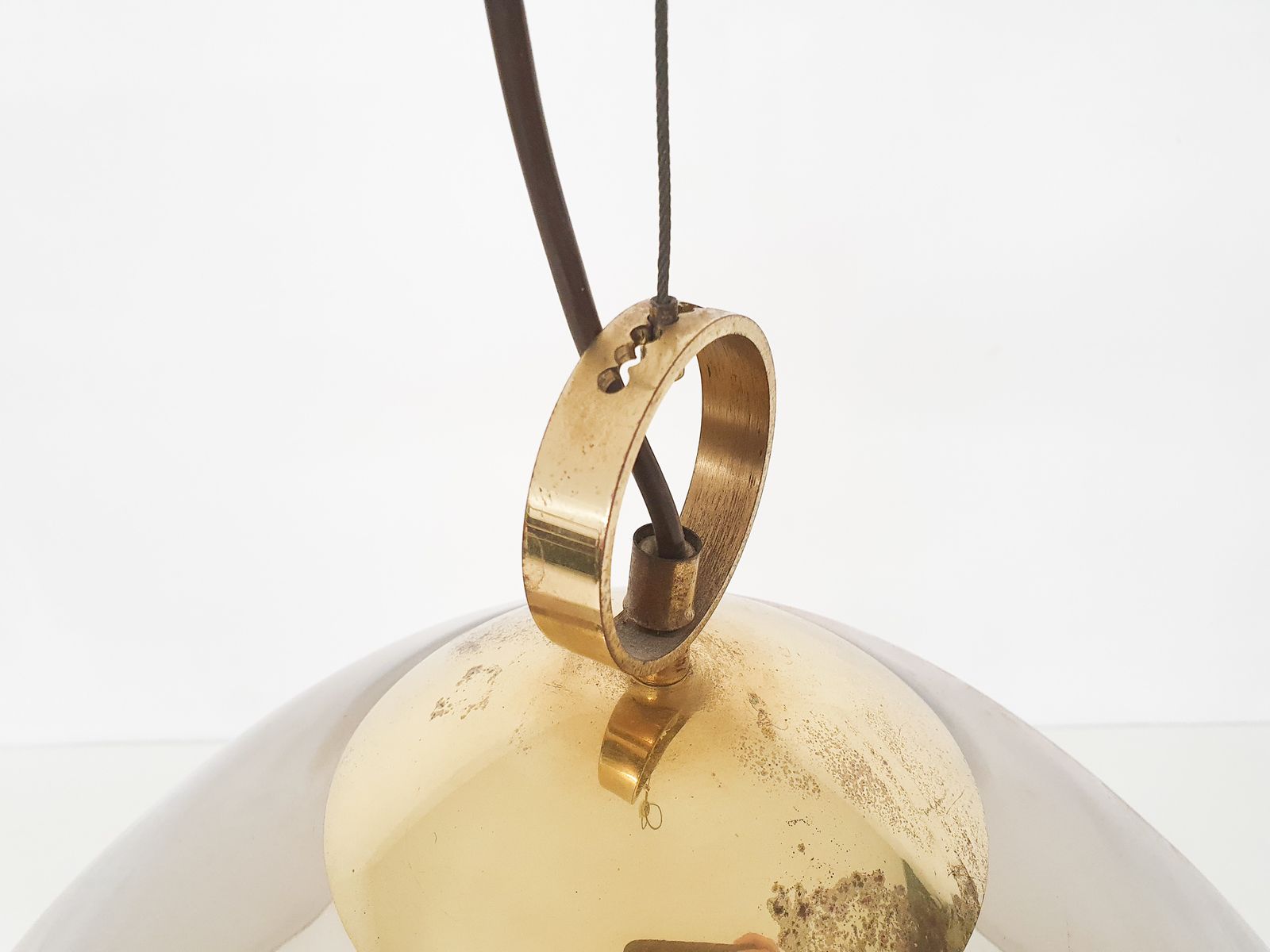 Mid Century Hanglamp Van Gerookt Glas En Messing photo buy