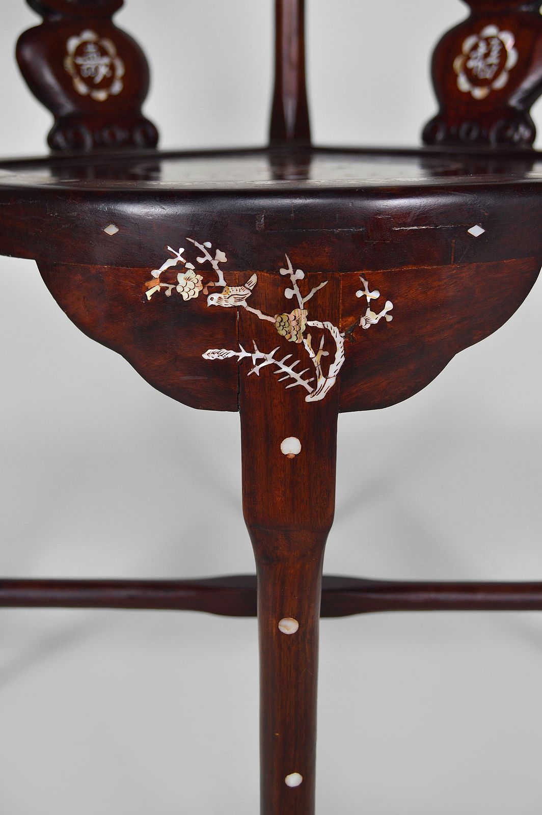 photo for sale Asian Carved Inlaid Wood Armchairs, Early 20th Century, Set Of 4