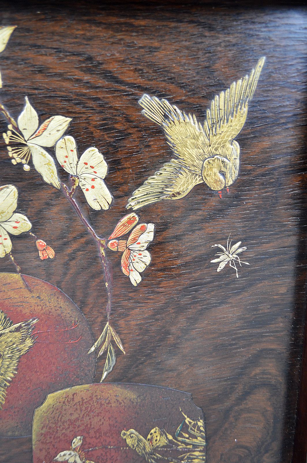 French Japonism Carved Wood & Lacquered Panels Side Table, 1880s photo Furniture