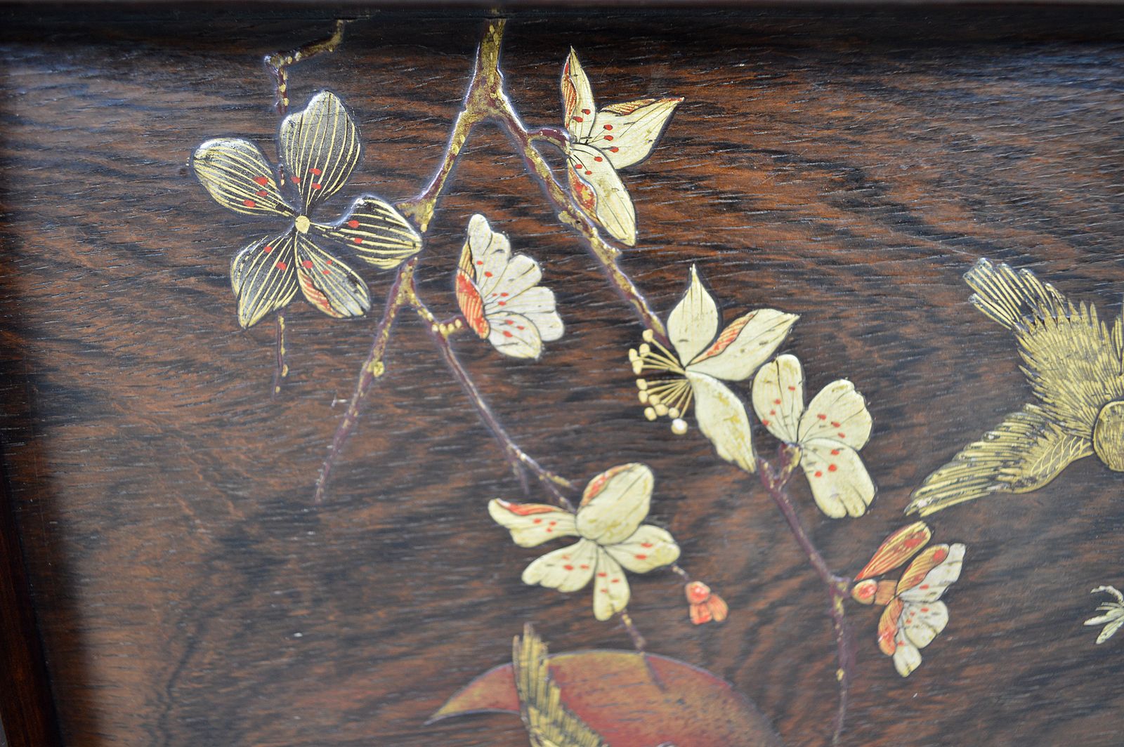 photo vinterior French Japonism Carved Wood & Lacquered Panels Side Table, 1880s