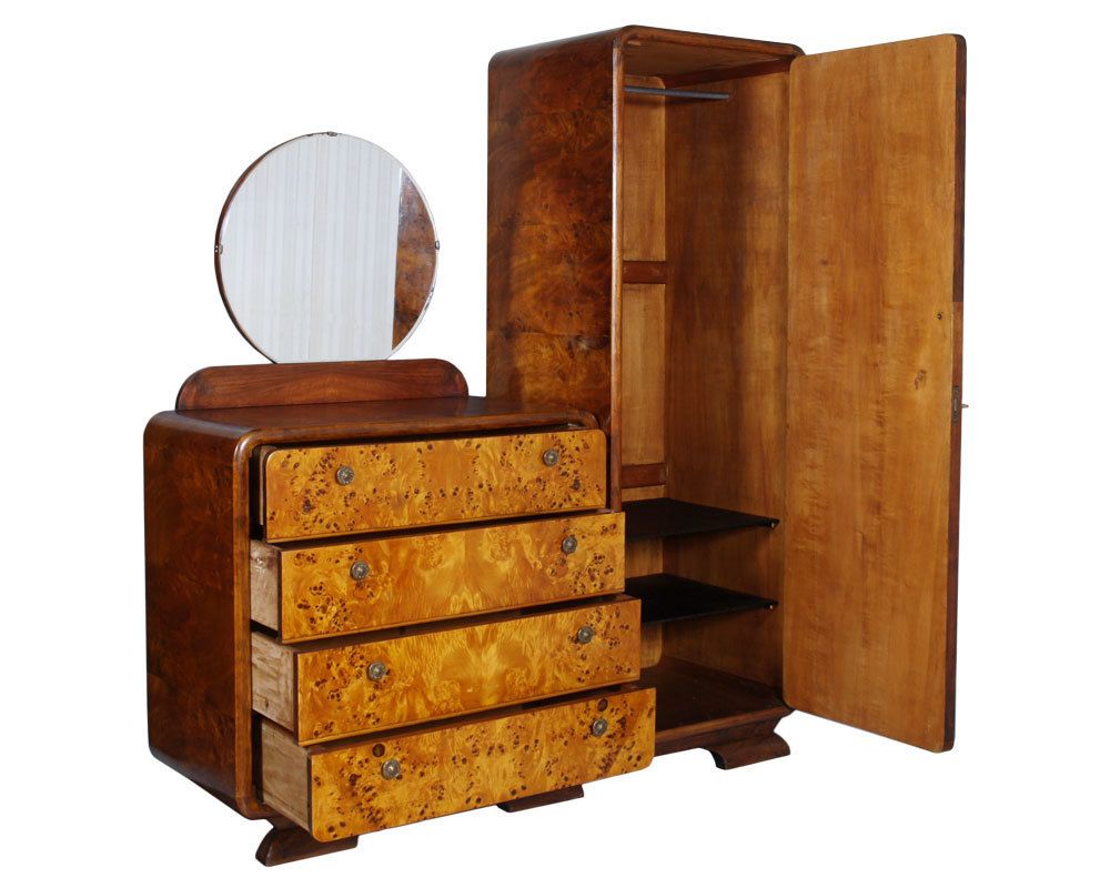 Art Decò Bedroom Set Osvaldo Borsani Manner, Birch And Walnut Burl Period, 1930s photo vintage