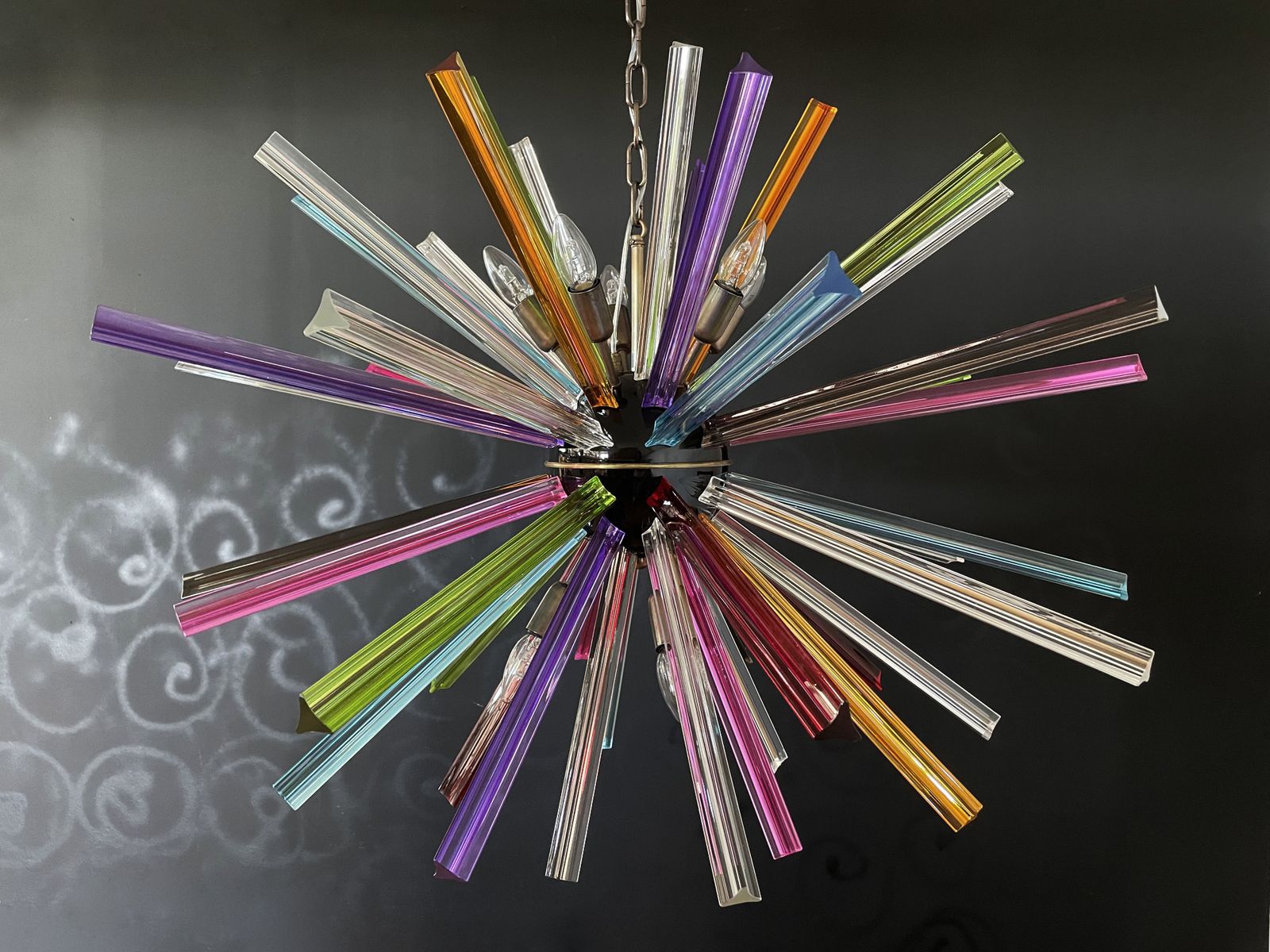 Crystal Prism Sputnik Chandeliers 50 Multicolored Prisms Italiy Murano Chandelier