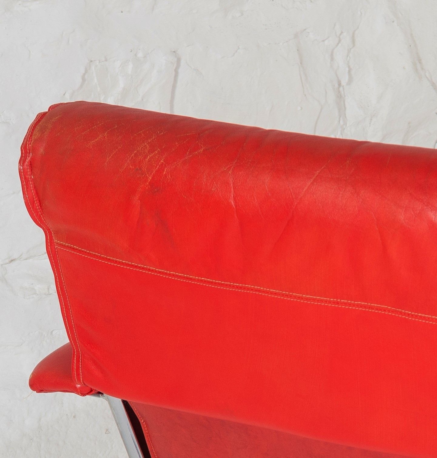 photo for sale Mid Century Pieff Red Leather Tubular Chrome Swivel Chair With Footstool Ottoman