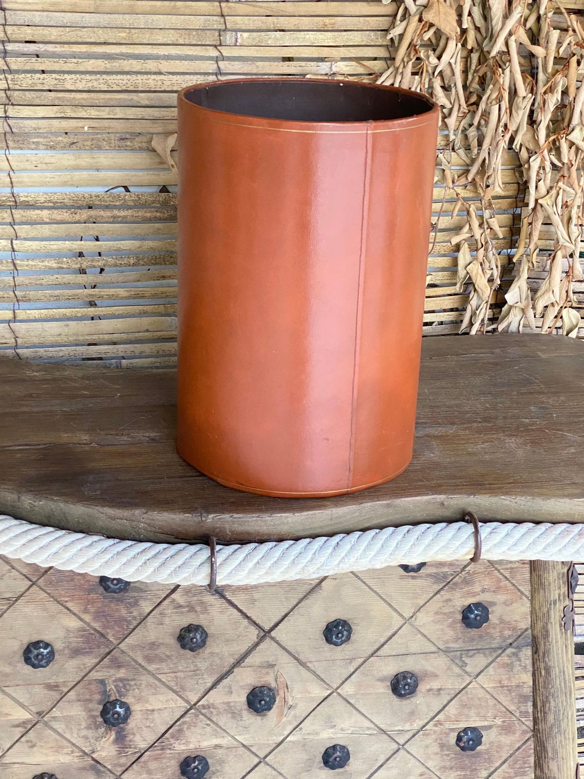 photo furniture Leather Basket By Lancel Paris, Signed And Made In Italy