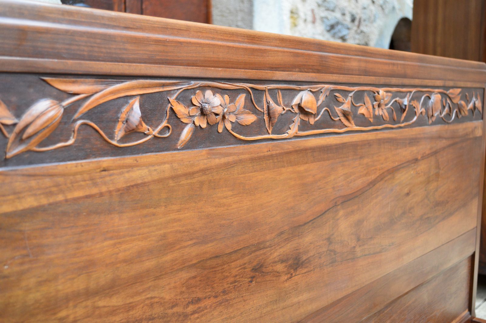 French Art Deco Bedroom Set In Solid Carved Wood, Blooming Shrubs Theme photo furniture