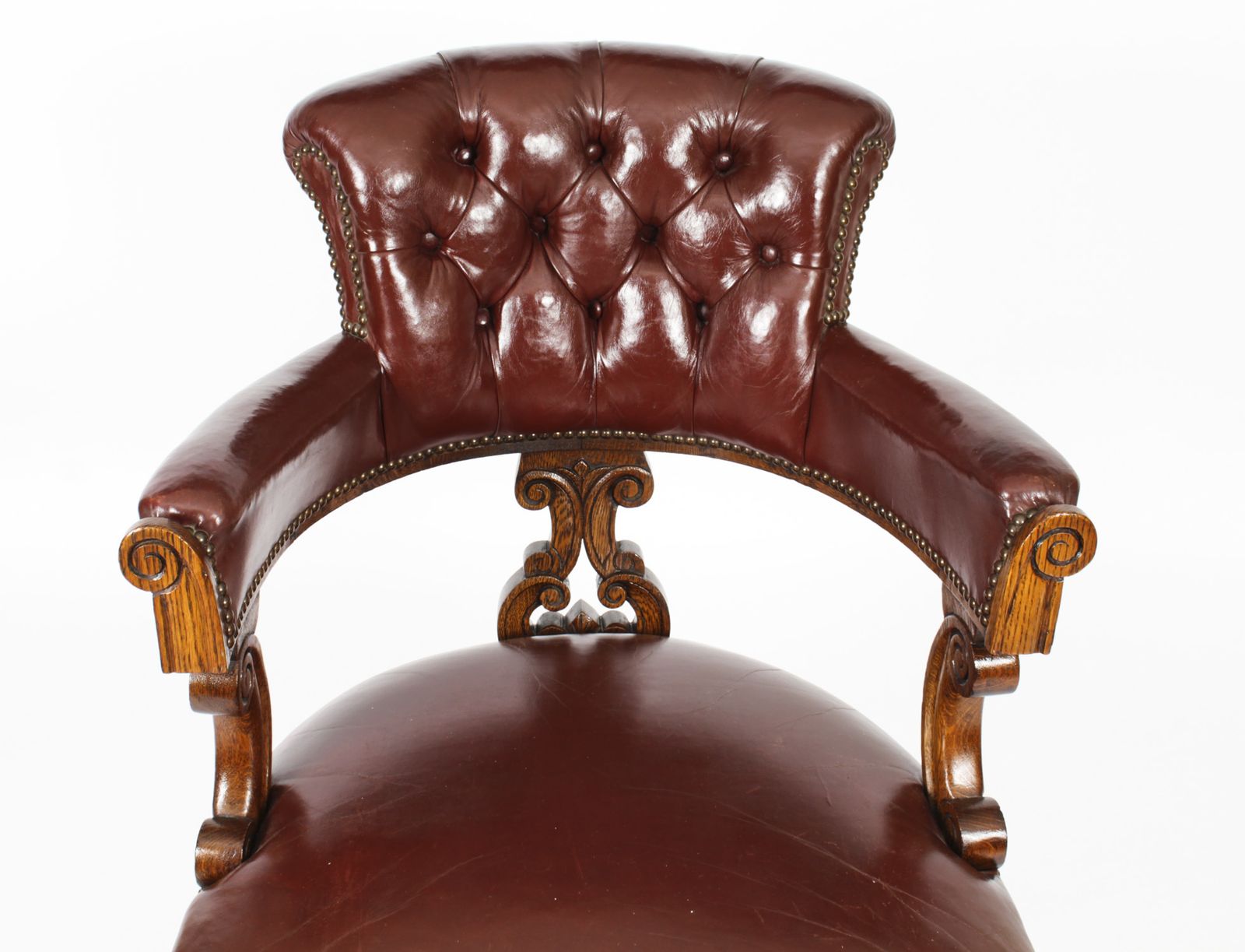 Victorian Oak Leather Desk Chair Tub Chair C.1880 photo Furniture
