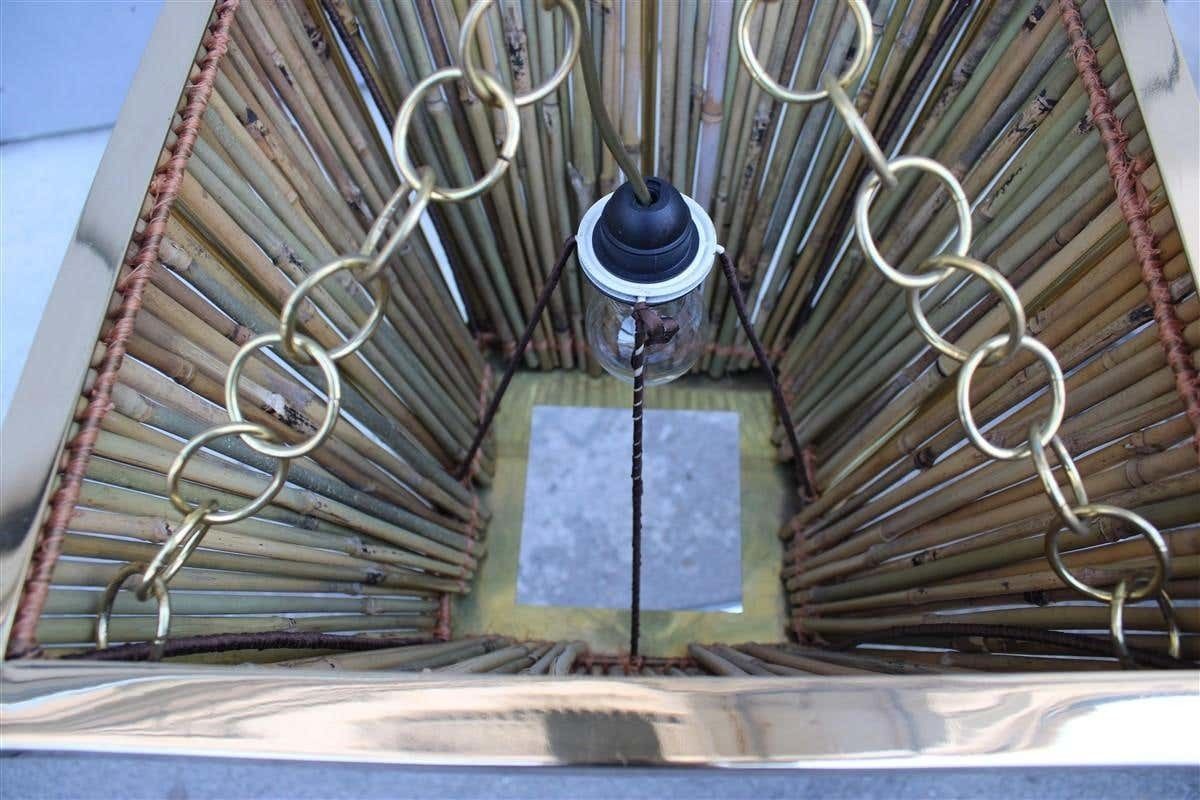 photo furniture Italian Naturalistic Lantern Chandelier 1970s Bamboo Brass Gold Crespi Style
