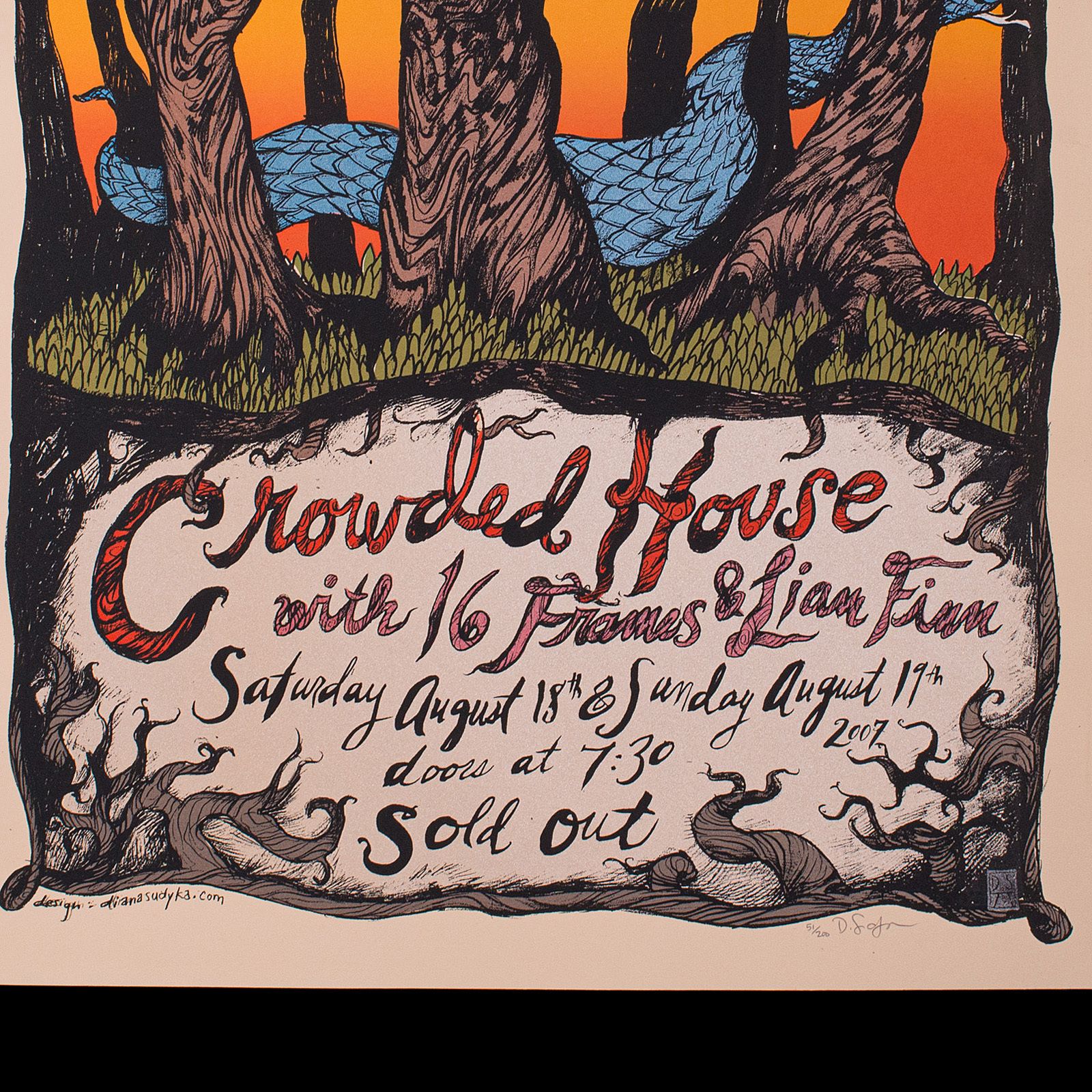 Decorative Concert Screenprint, Crowded House, American, Art Poster, Signed photo for sale