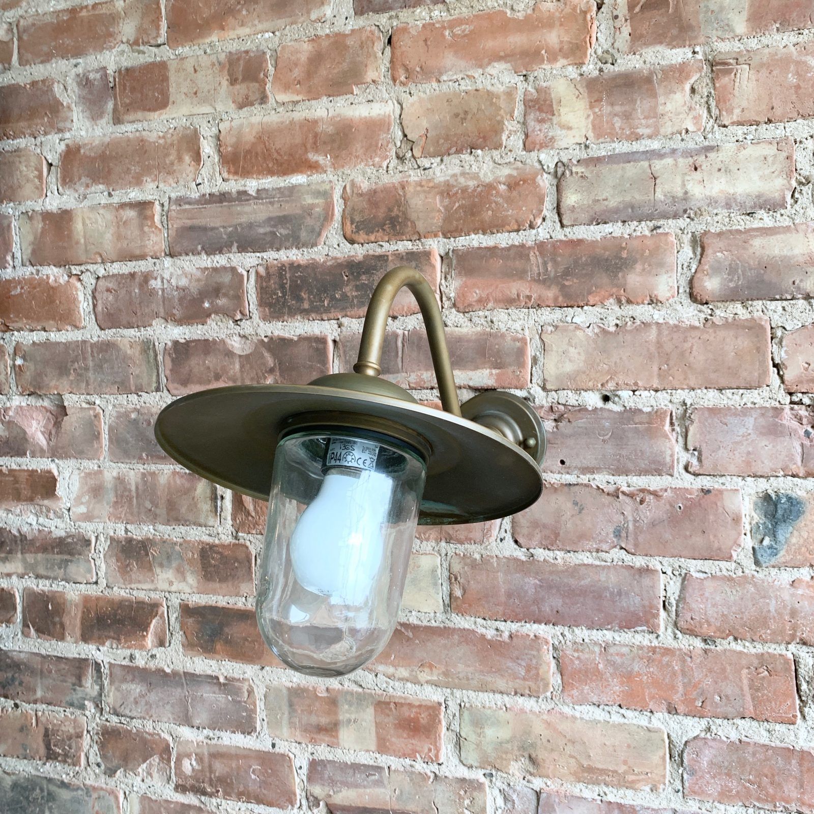 Contemporary Aged Brass 45º Swan Neck Shaded Wall Light photo Garden Lighting