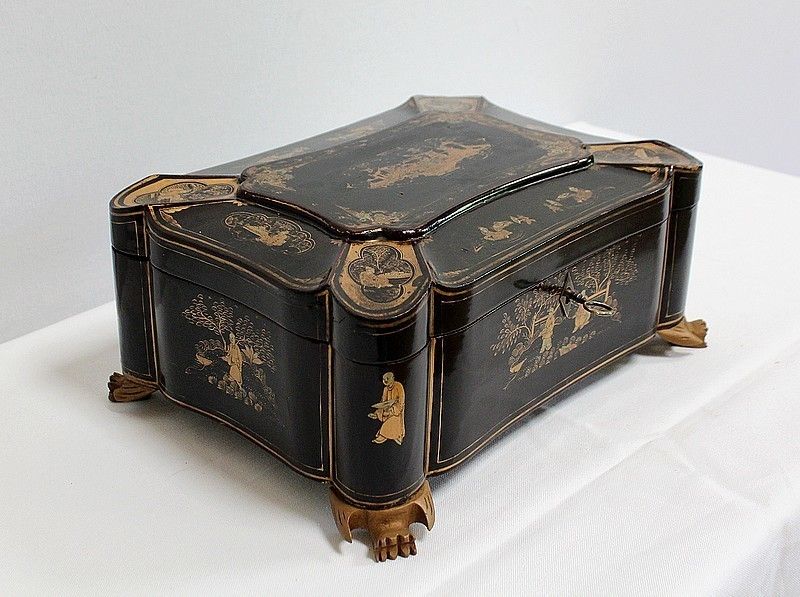 Important Asian Black Lacquered Wood Box, Napoleon III Period Mid 19th Century photo furniture