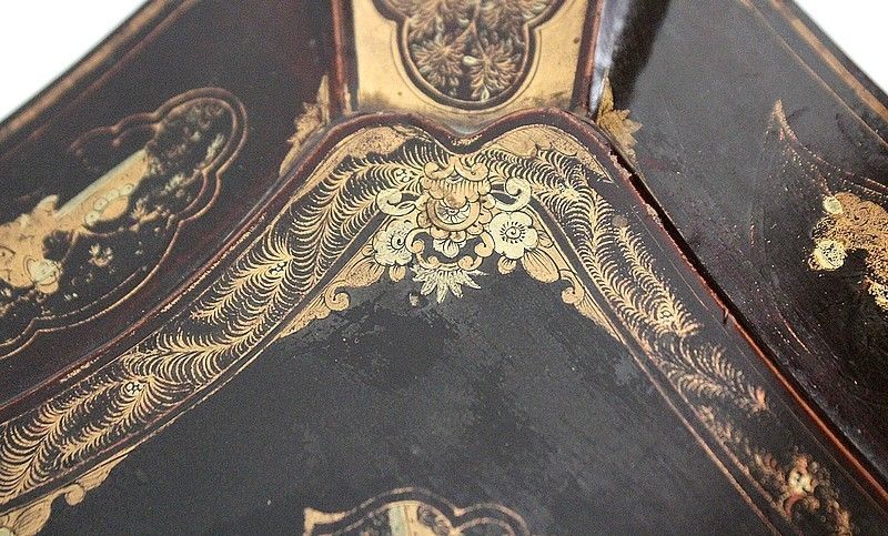 Important Asian Black Lacquered Wood Box, Napoleon III Period Mid 19th Century photo buy
