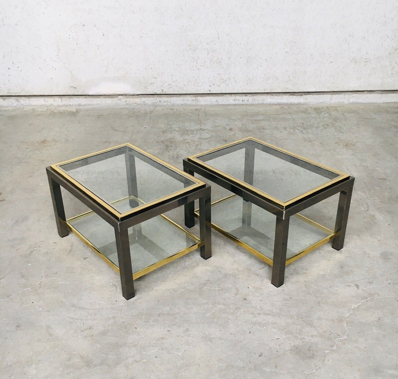 Willy Rizzo Stijl Design Bijzettafelset, Jaren 1970 – Tweelaags, Set Van 2