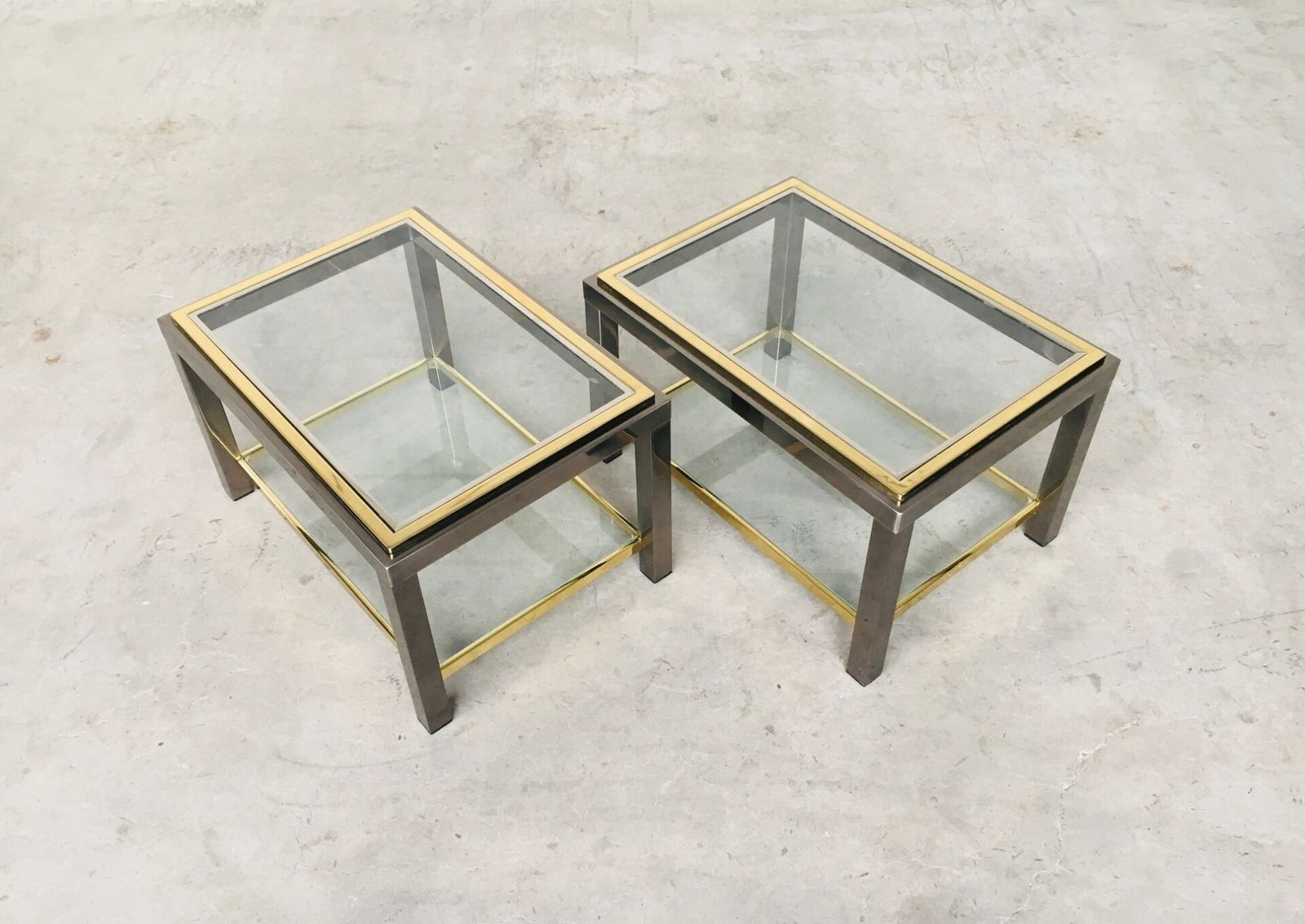 Willy Rizzo Stijl Design Bijzettafelset, Jaren 1970 – Tweelaags, Set Van 2 photo for sale