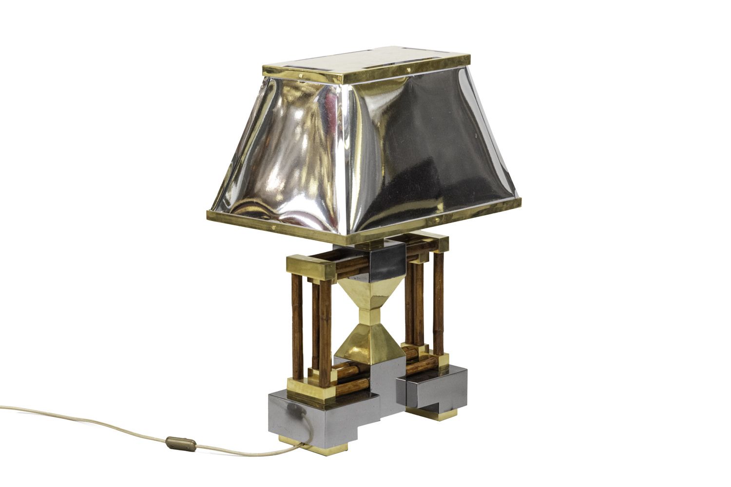 Bamboo Lamp, Golden And Silver Brass, 1970s