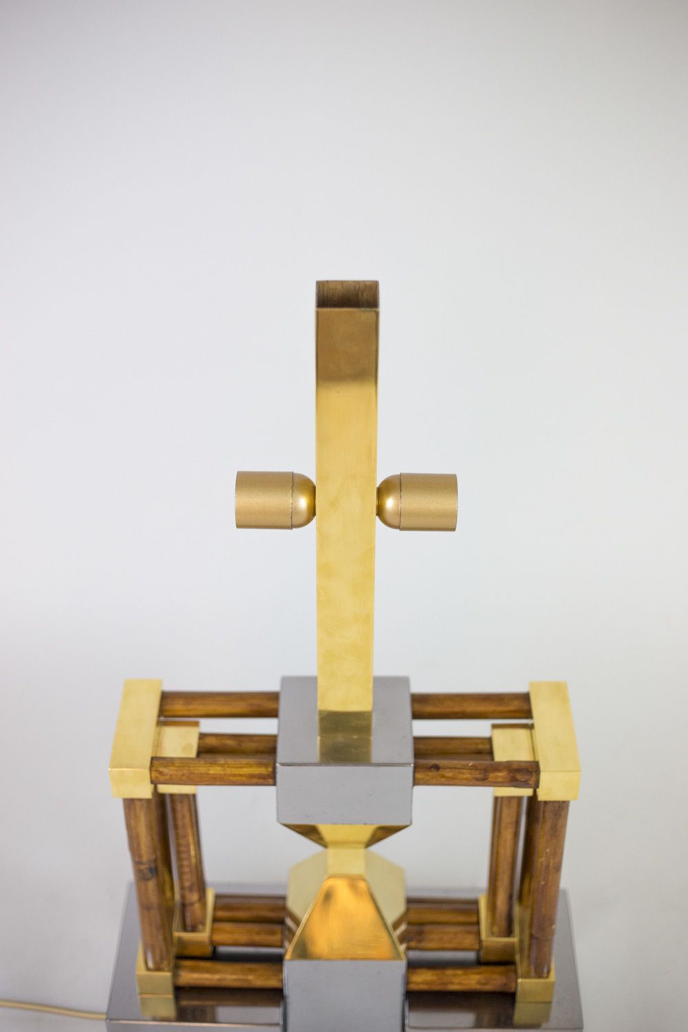 Bamboo Lamp, Golden And Silver Brass, 1970s photo Lighting