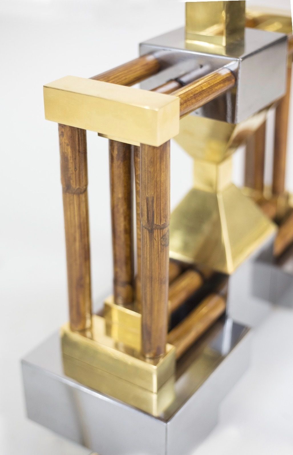 Bamboo Lamp, Golden And Silver Brass, 1970s photo 1947.0