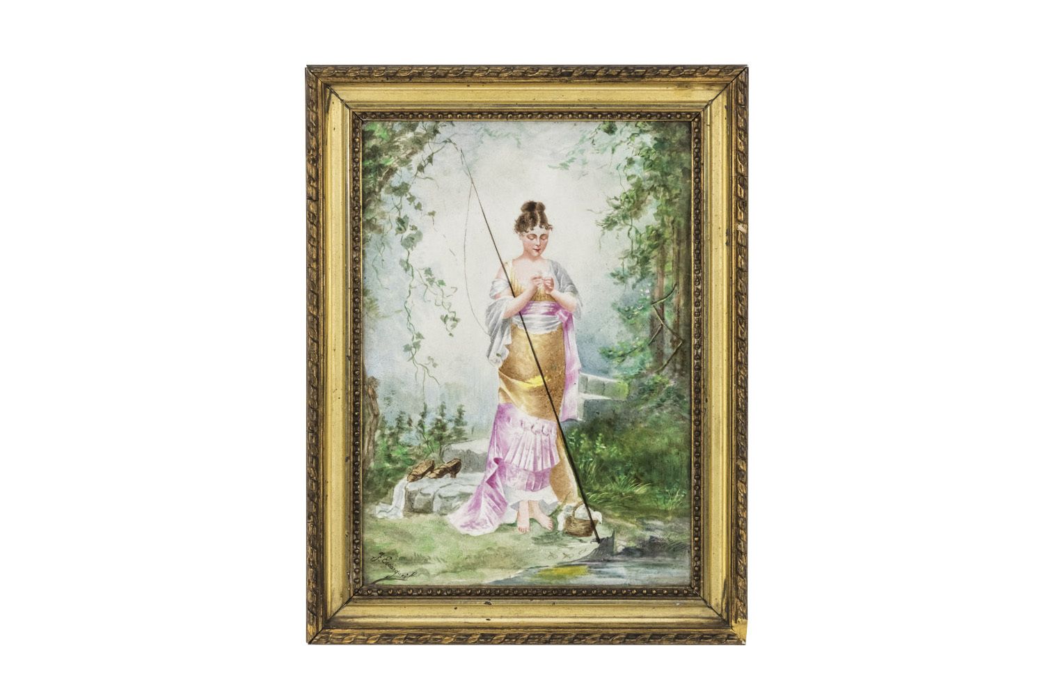 Painted Porcelain Plaque Depicting A Fisherwoman, 19th Century