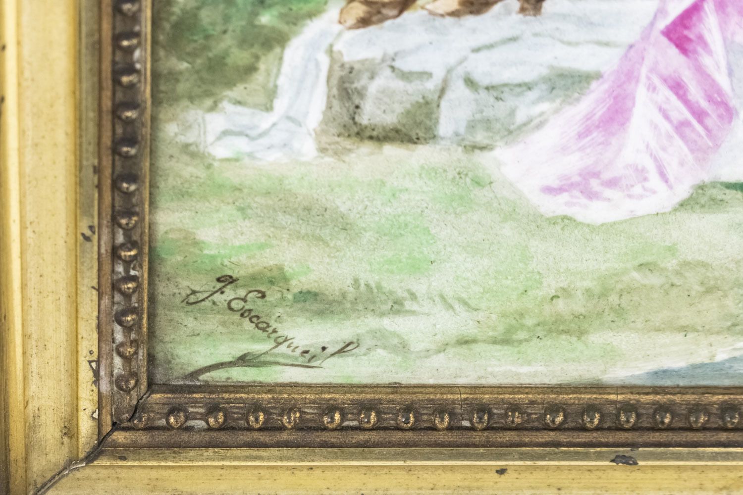 Painted Porcelain Plaque Depicting A Fisherwoman, 19th Century photo Art