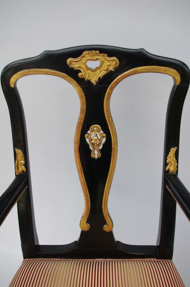 Pair Of Black And Gold Lacquered Wood Armchairs, 1970s photo for sale