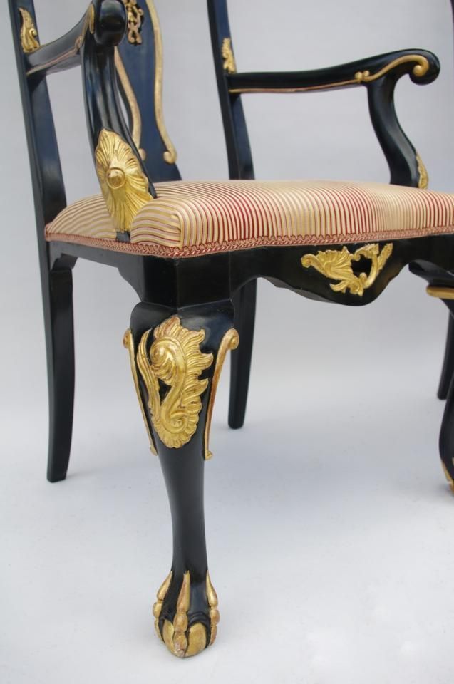 Pair Of Black And Gold Lacquered Wood Armchairs, 1970s photo Furniture