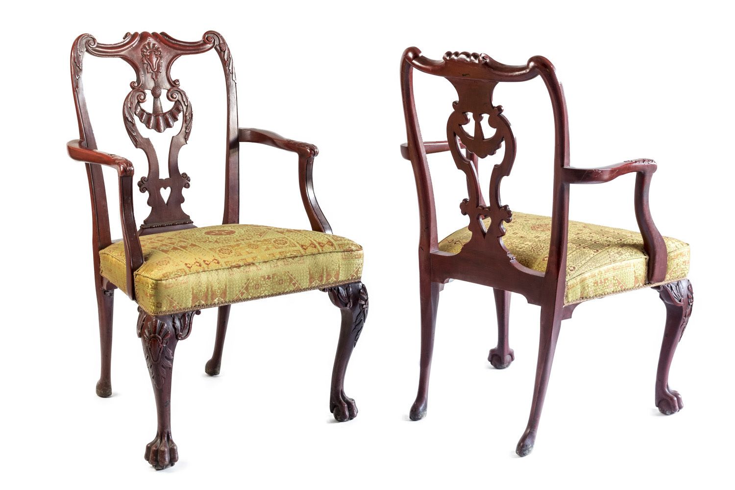 Pair Of Chippendale Style Armchairs In Red Lacquered Wood, Circa 1880