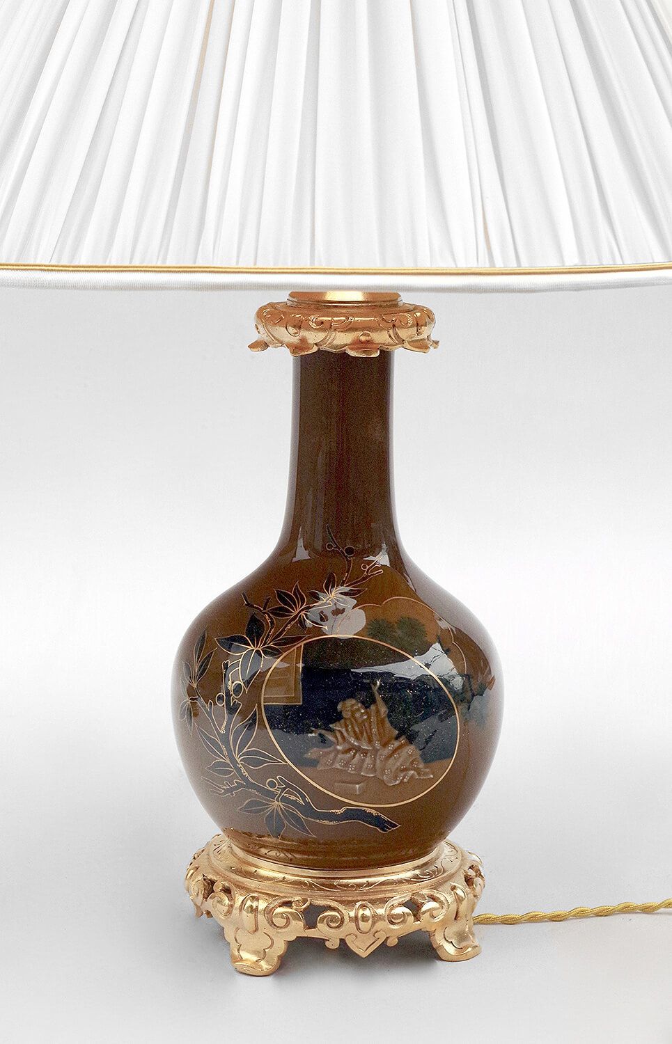 Pair Of Brown And Blue Japanese Porcelain Lamps, 19th Century photo furniture