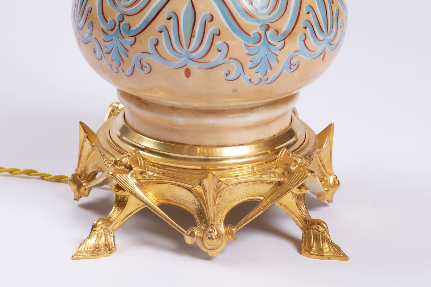 Pair Of Opaline Lamps With Gilt Bronze Neo Gothic Style Circa 1890 photo vinterior