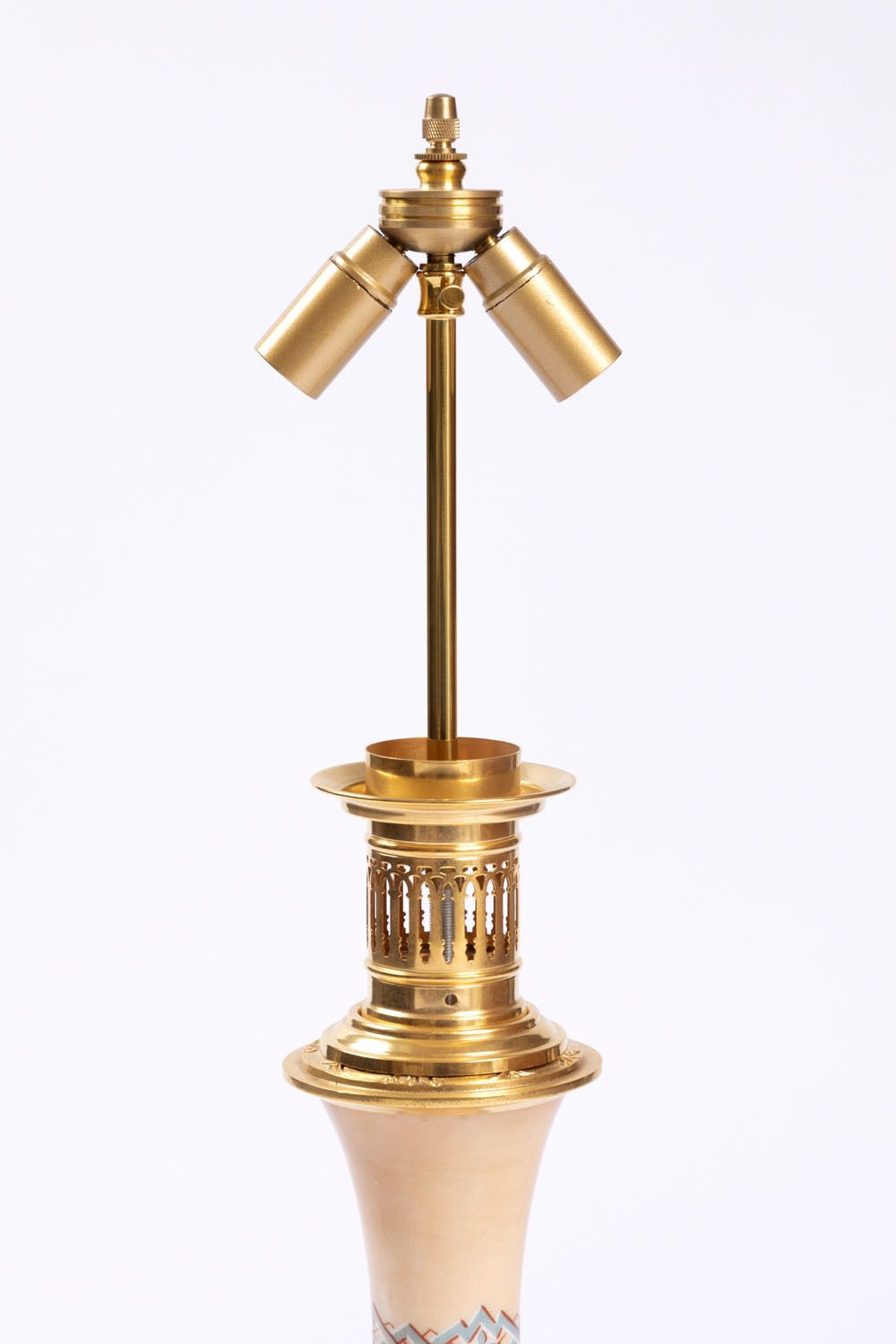 Pair Of Opaline Lamps With Gilt Bronze Neo Gothic Style Circa 1890 photo buy