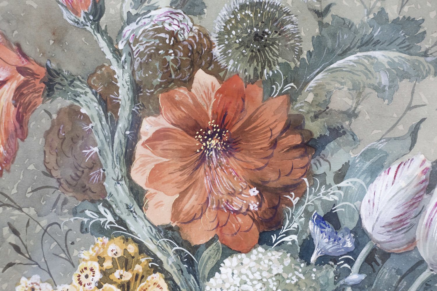 Pair Of Gouaches With Bouquets Of Flowers, Late 19th Century photo vinterior