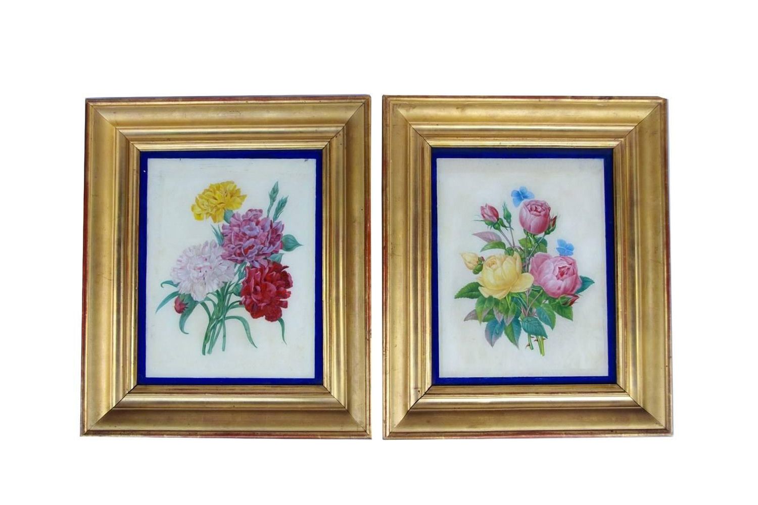 Pair Of Restoration Style Floral Under Glass, Late 19th Century