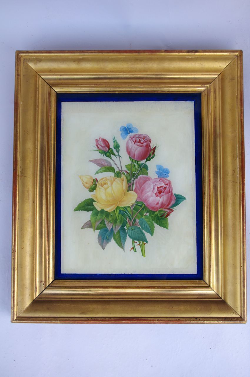 Pair Of Restoration Style Floral Under Glass, Late 19th Century photo for sale