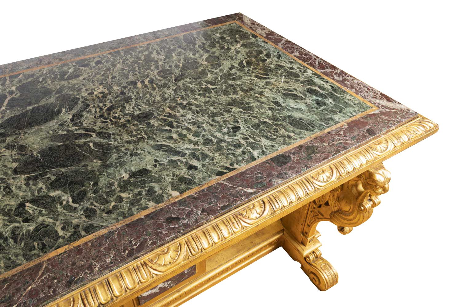 Renaissance Style Table In Gilded Wood And Marble, 19th Century photo vinterior