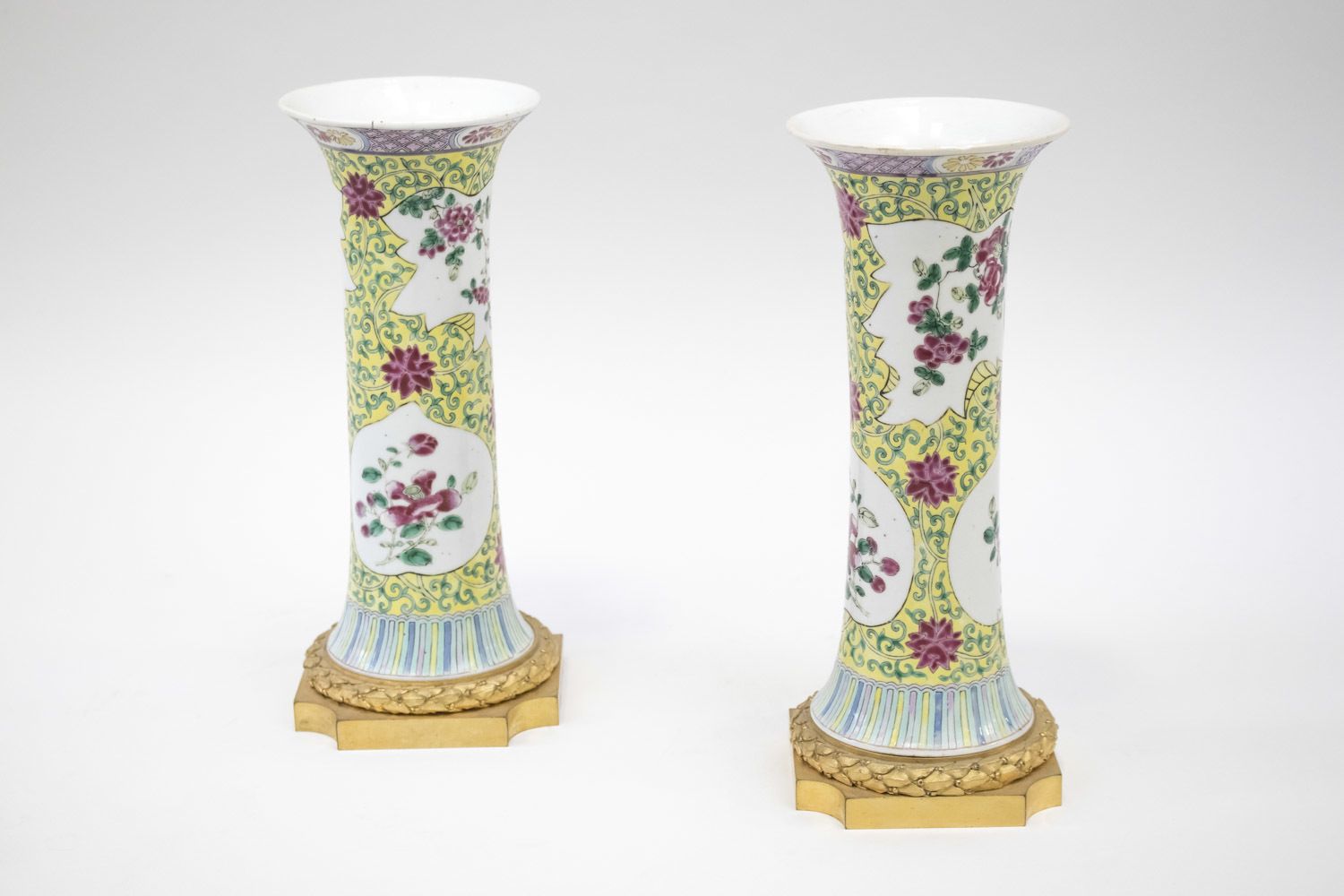 Pair Of Famille Rose Porcelain Cone Vases, Late 19th Century photo Home Decor