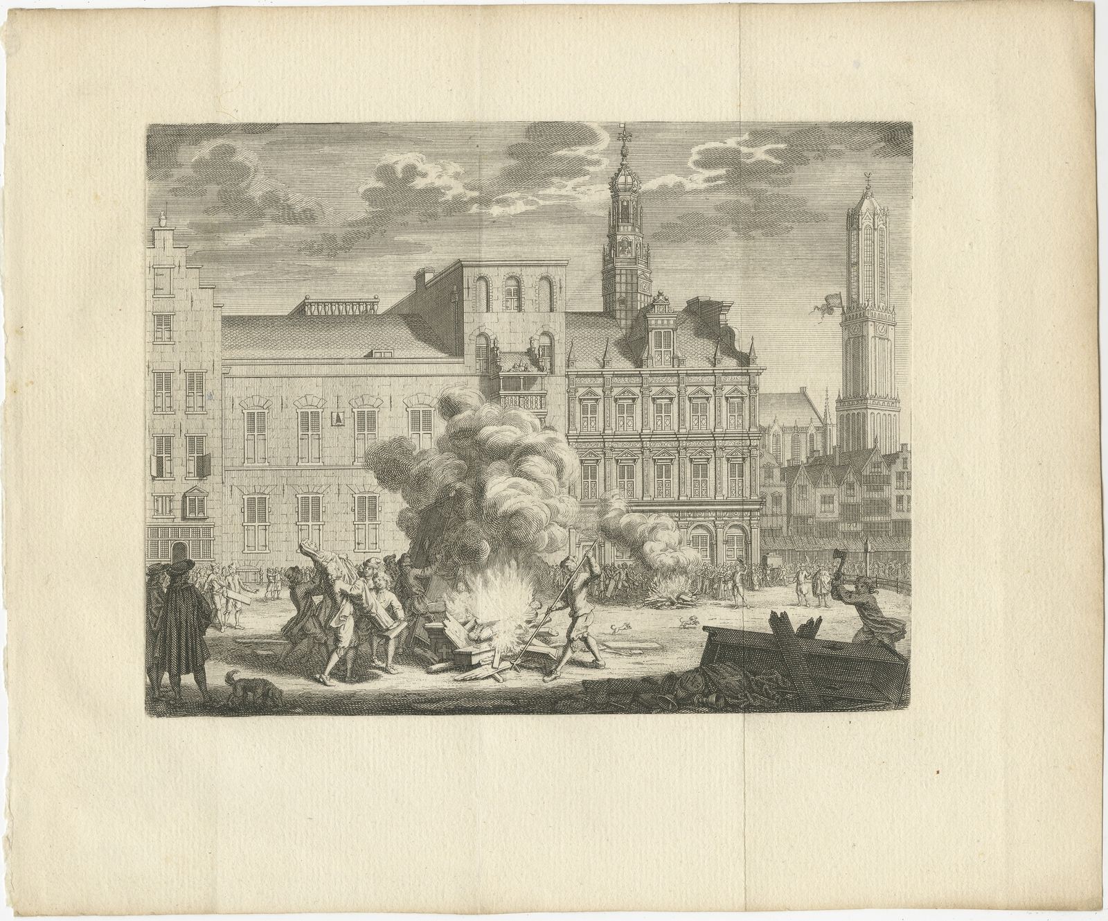 Antique Print Of The Burning On The Stadhuisbrug In Utrecht (C.1760)