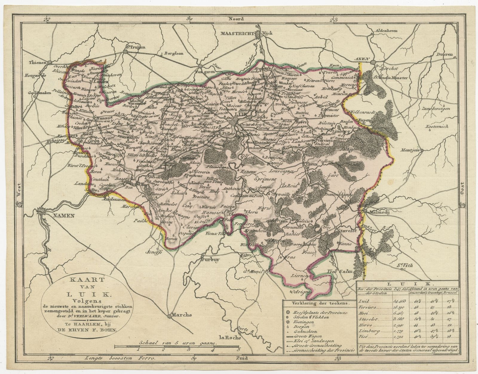 Antique Map Of The Region Of Luik By Veelwaard (C.1840)