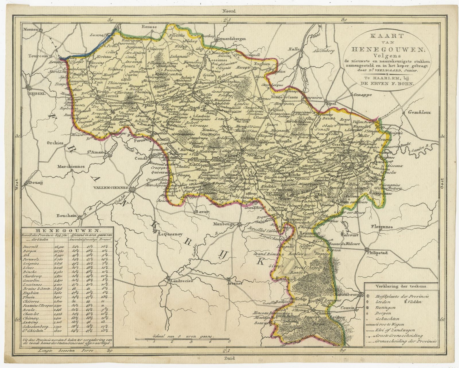 Antique Map Of The Region Of Henegouwen By Veelwaard (C.1840)