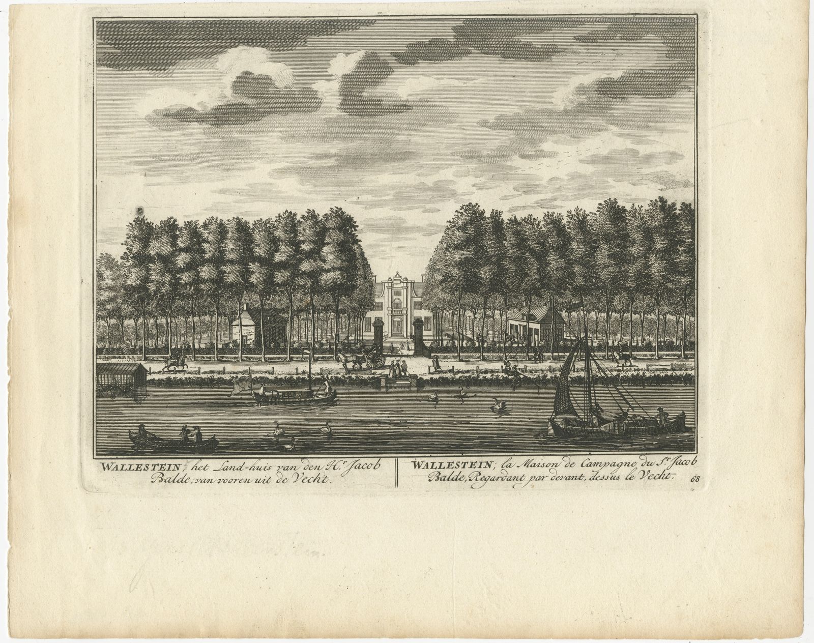 Antique Print Of Estate Wallestein By Stoopendaal (1719)