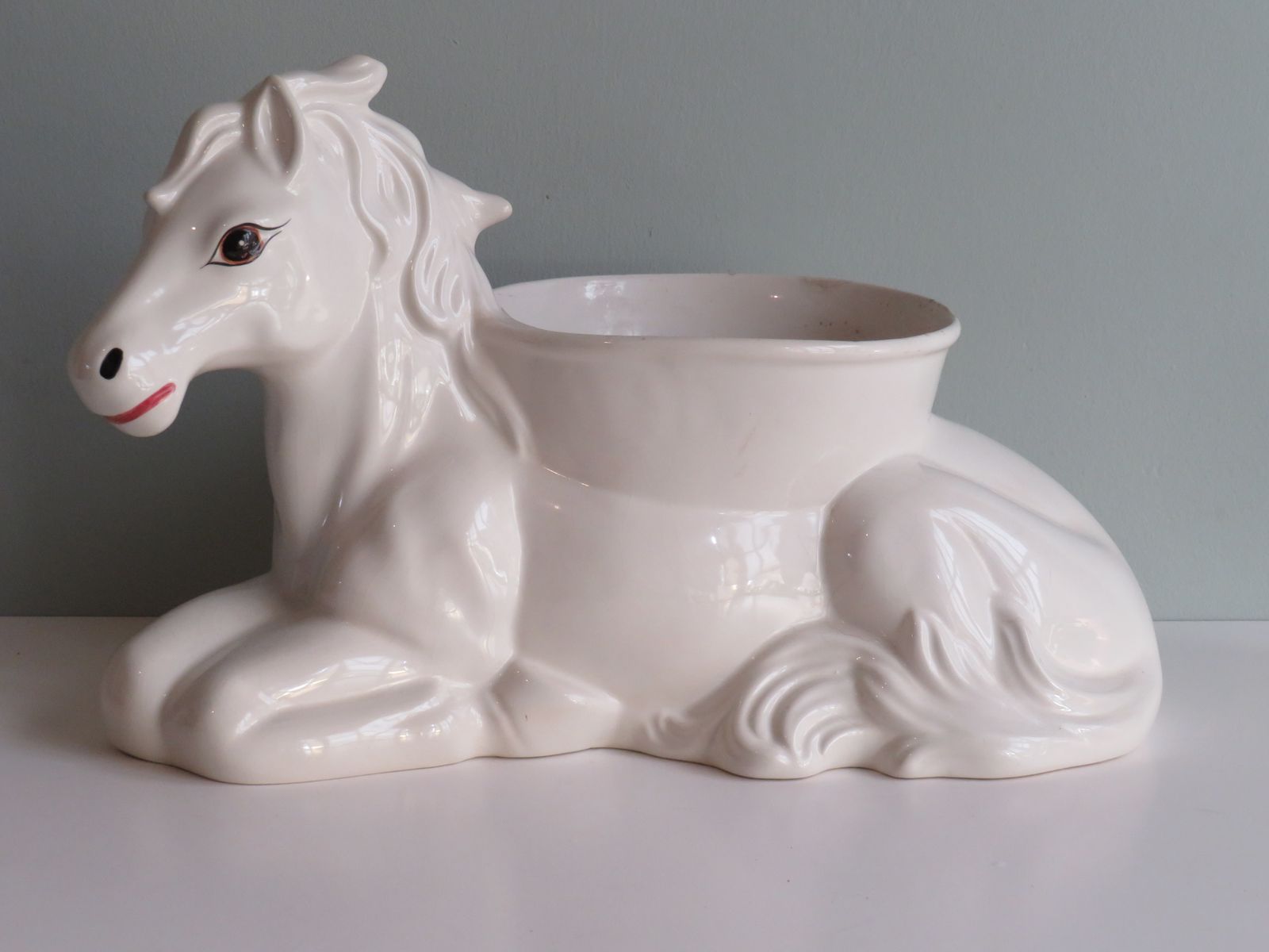 Large Planter In White Glazed Ceramic, 1950s